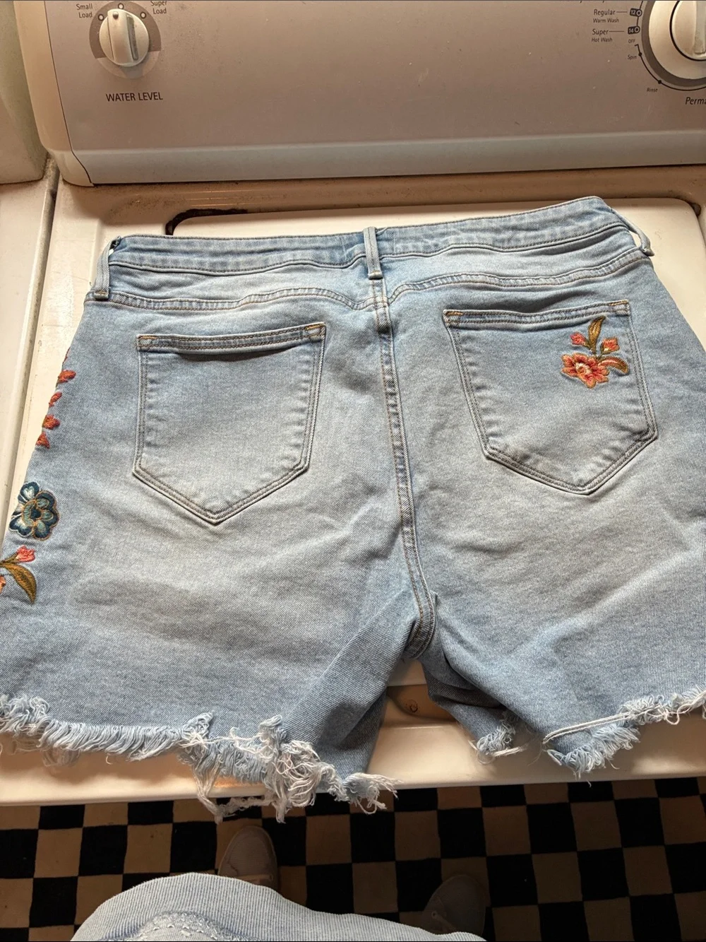 DRIFTWOOD Light Blue Embroidered Denim Shorts with Frayed Hem - Picture 6 of 7